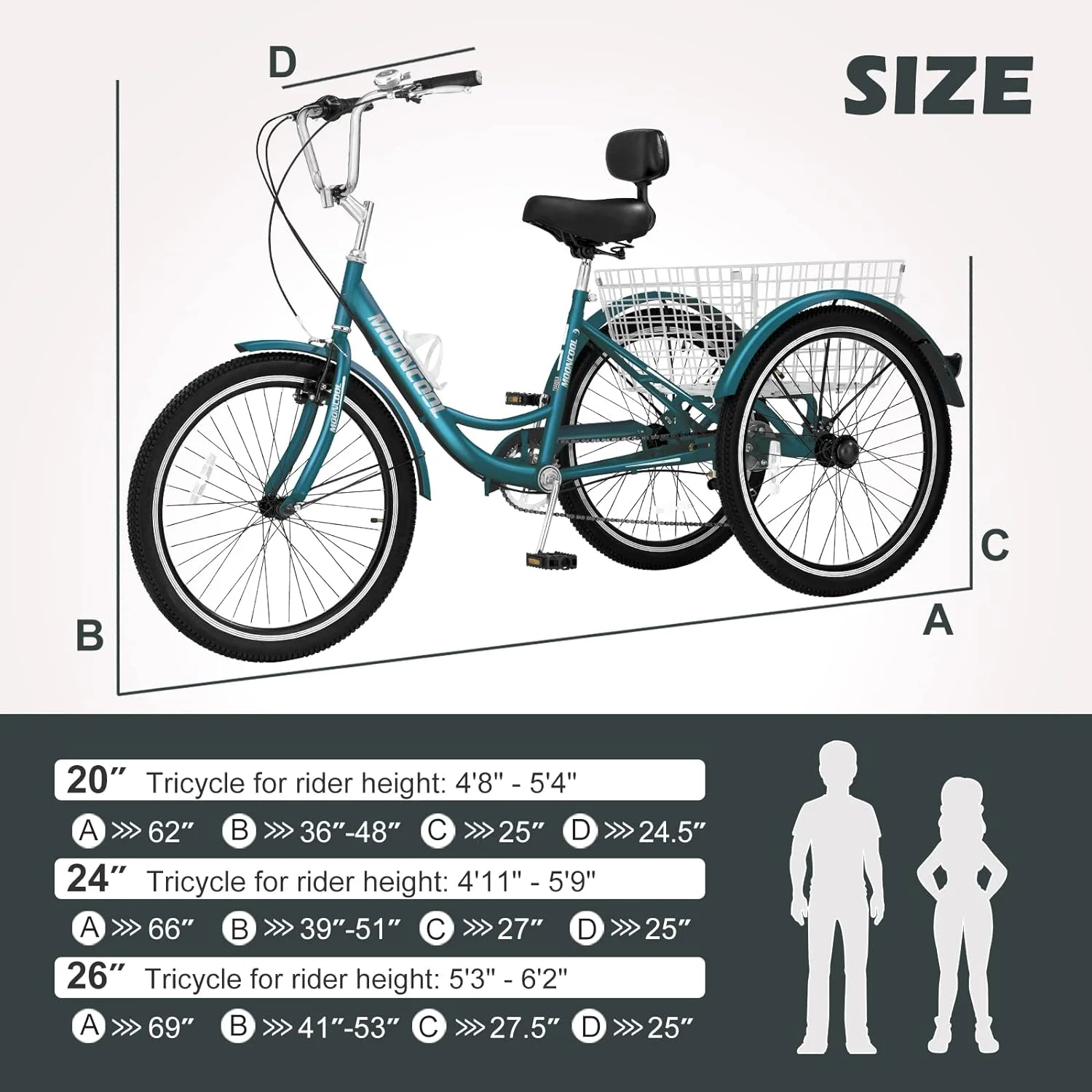 FICISOG 7 Speed Adult Tricycle for Women, 20/24/26 Inch Adult Trike with Basket, 3 Wheel Bikes for Adults Seniors, Cruise Trike for Shopping Picnic - Image 66