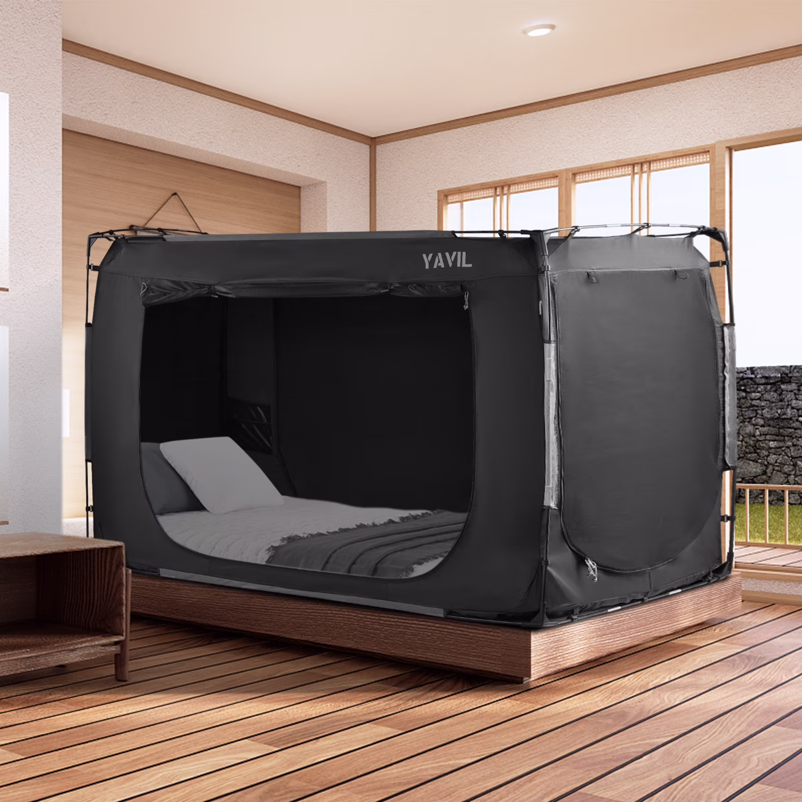 YAVIL Bed Tent Full Size Portable Pop up Privacy Sleeping 3 Doors Bed Tent Net 75 x 54 x 47in 10 lb(Bunk Twin)
