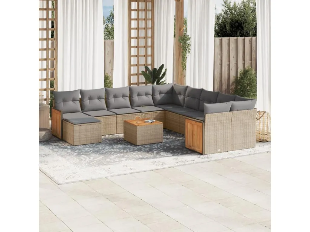 Set de sofás de jardín 12 pzas y cojines ratán sintético marrón Beige
