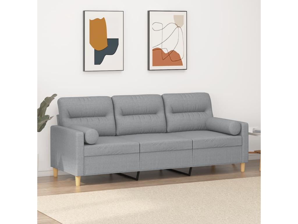 Sofá de 3 plazas - tela gris - con cojines - 180cm