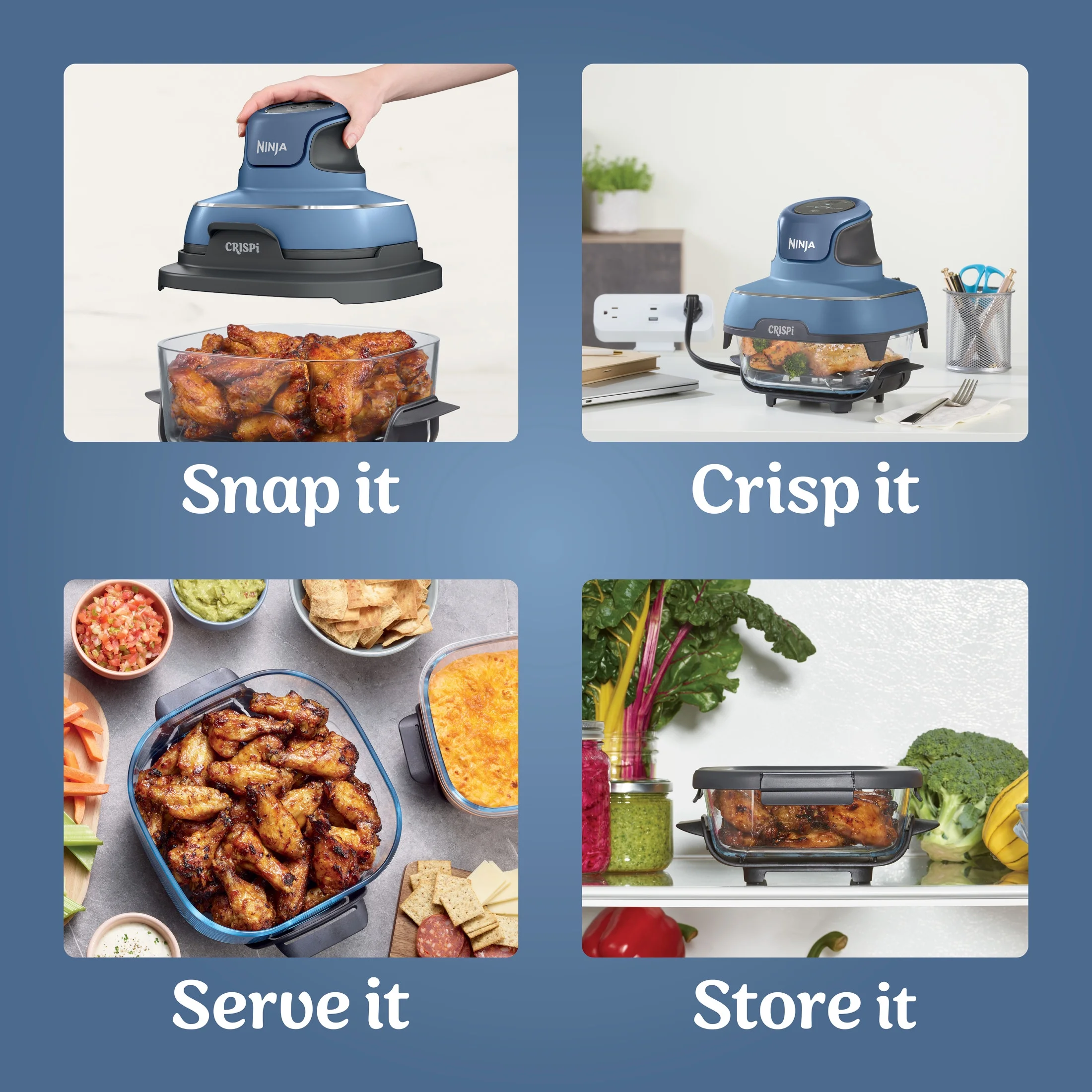 Ninja Crispi 3-in-1 Portable Glass Air Fryer Cooking System, 1500W, 4-Qt & 5-Cup TempWare Glass Containers with Storage Lids, Microwave, Freezer & Dishwasher Safe, White, FN100WH - Image 39