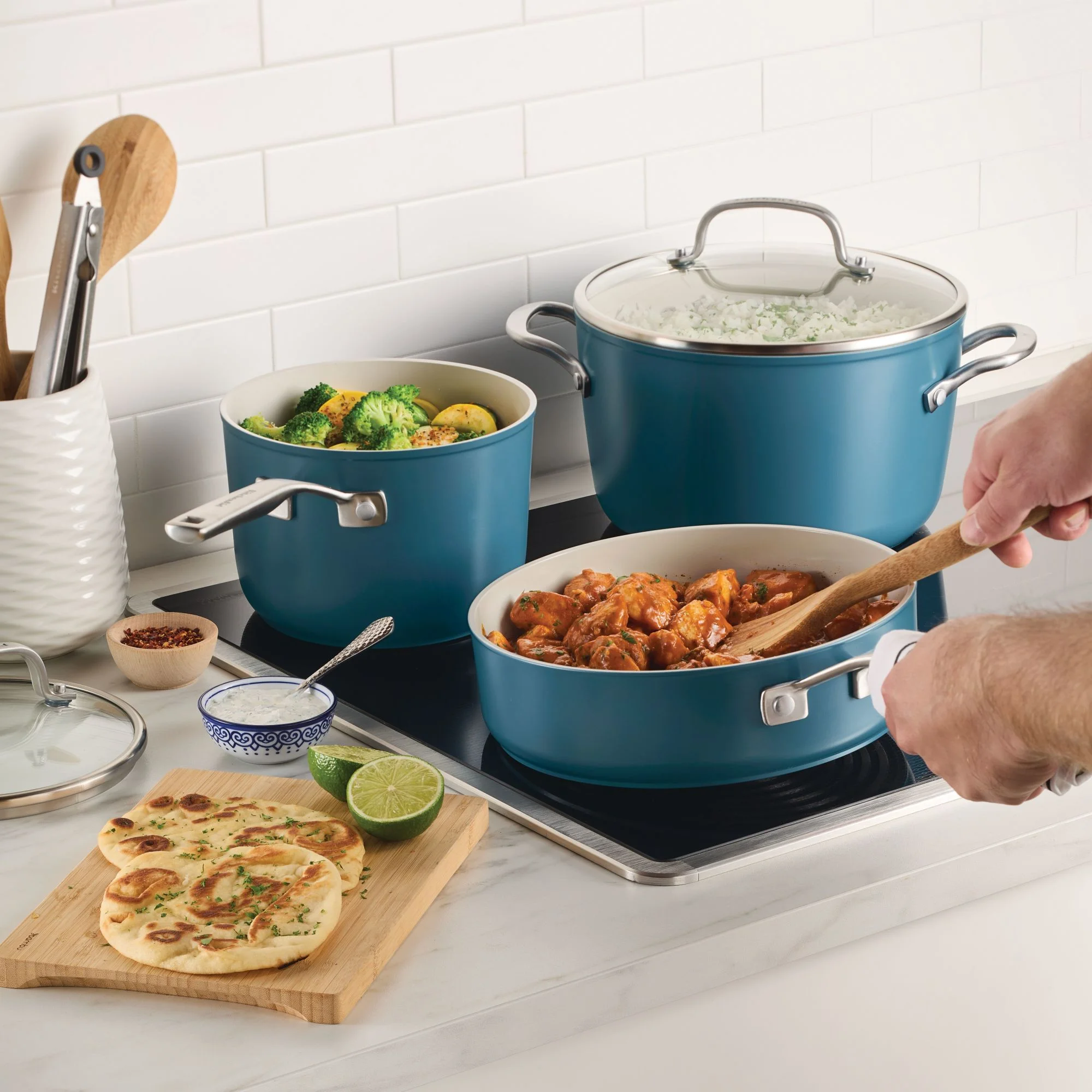 KitchenAid Hard-Anodized 10 Pcs Ceramic Induction Cookware Set, Dishwasher Safe and Oven Safe to 500-F, Agave Blue - Image 2