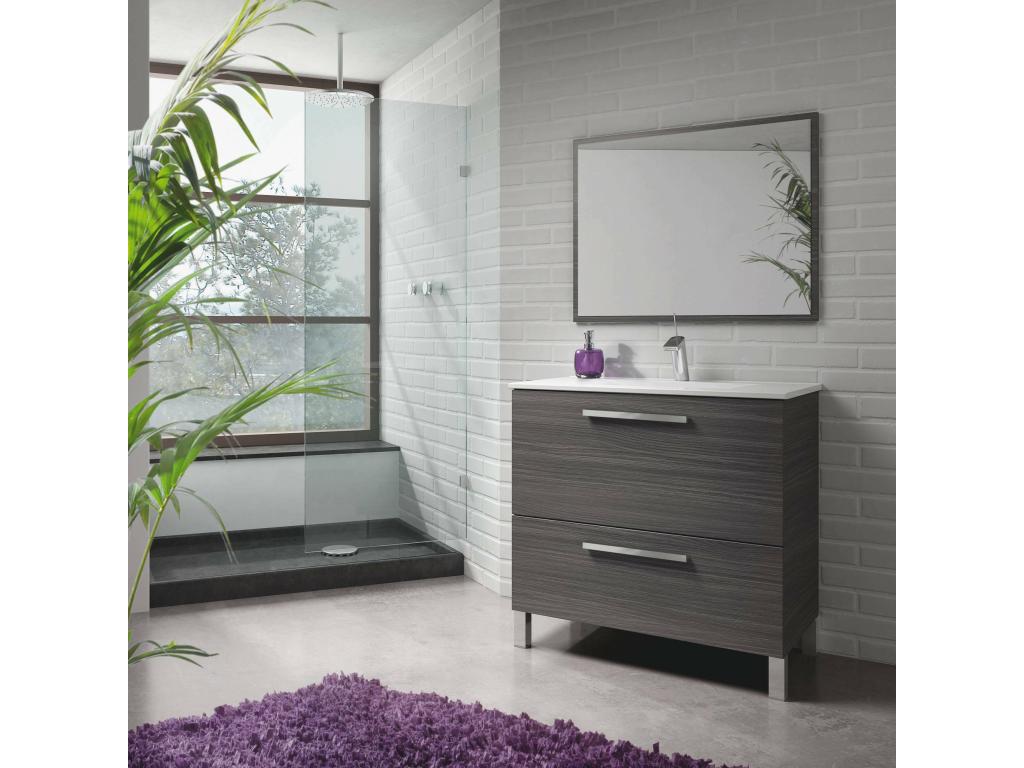 Mueble bajo lavabo Nestleano - Mueble de baño - Armario con 2 cajones y espejo - lavabo no incluido - 80x45h80 cm - Gris ceniza