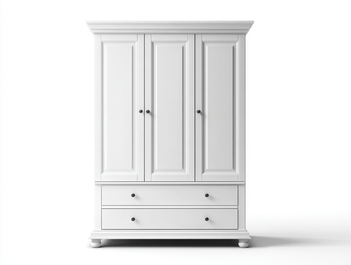 Armario de 3 puertas y 2 cajones 120×55×190 cm – blanco – estilo clásico