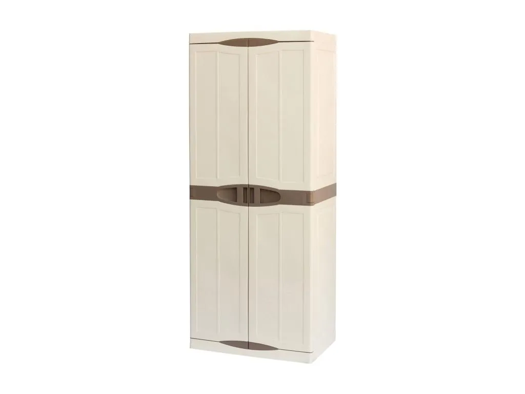 Armario de exterior Prietocasa Mueble de balcón multiusos Mueble de exterior de 2 puertas Made in Italy Beige y Marrón Acabado elegante