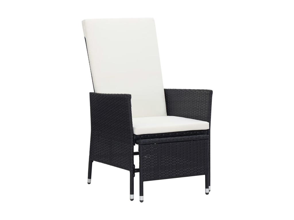 Sillón reclinable de jardín con cojines ratán sintético negro