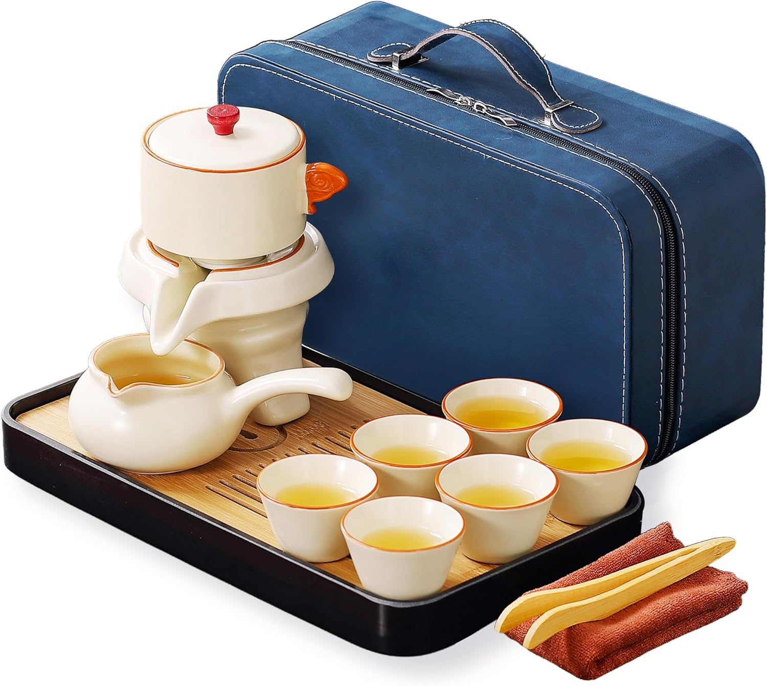 Traditional Japanese tea set, Kiln altered glaze Porcelain tea set with 1 Teapot, 6 Tea cups, 1 Tea Tray,Japanese teapot set, Asian tea sets (Kiln altered-Green)