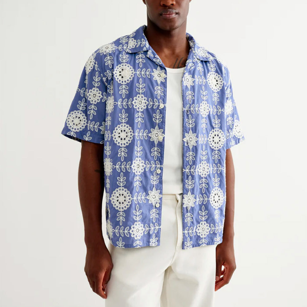 Wax London - Chemise Didcot SS - Bleu Ecru