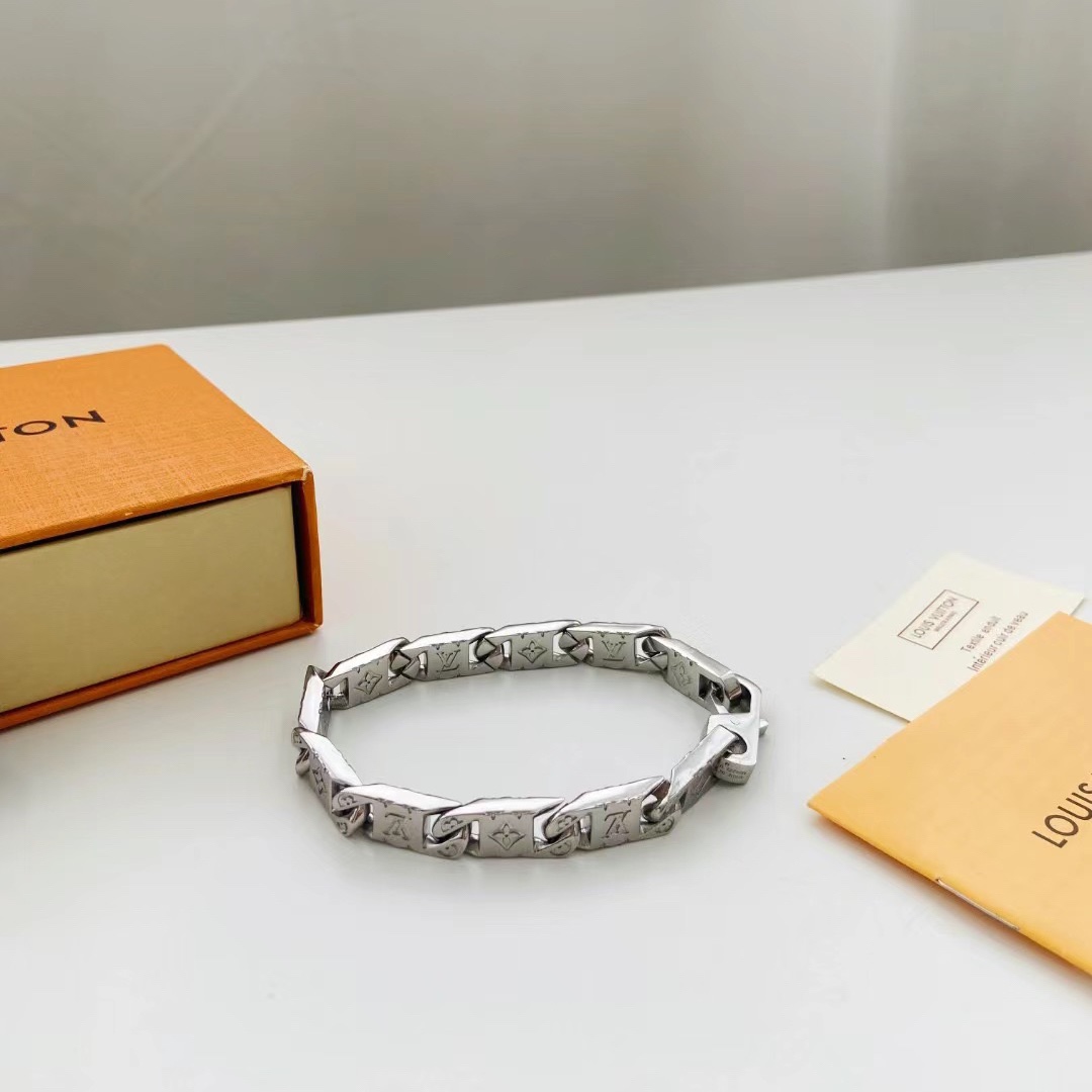 Louis Vuitton Silver Monogram Mens Bracelet - Original Replica Club