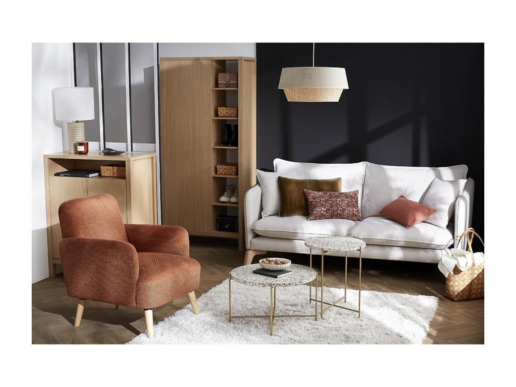 Sillón nórdico de tela gris claro y madera Confortzx