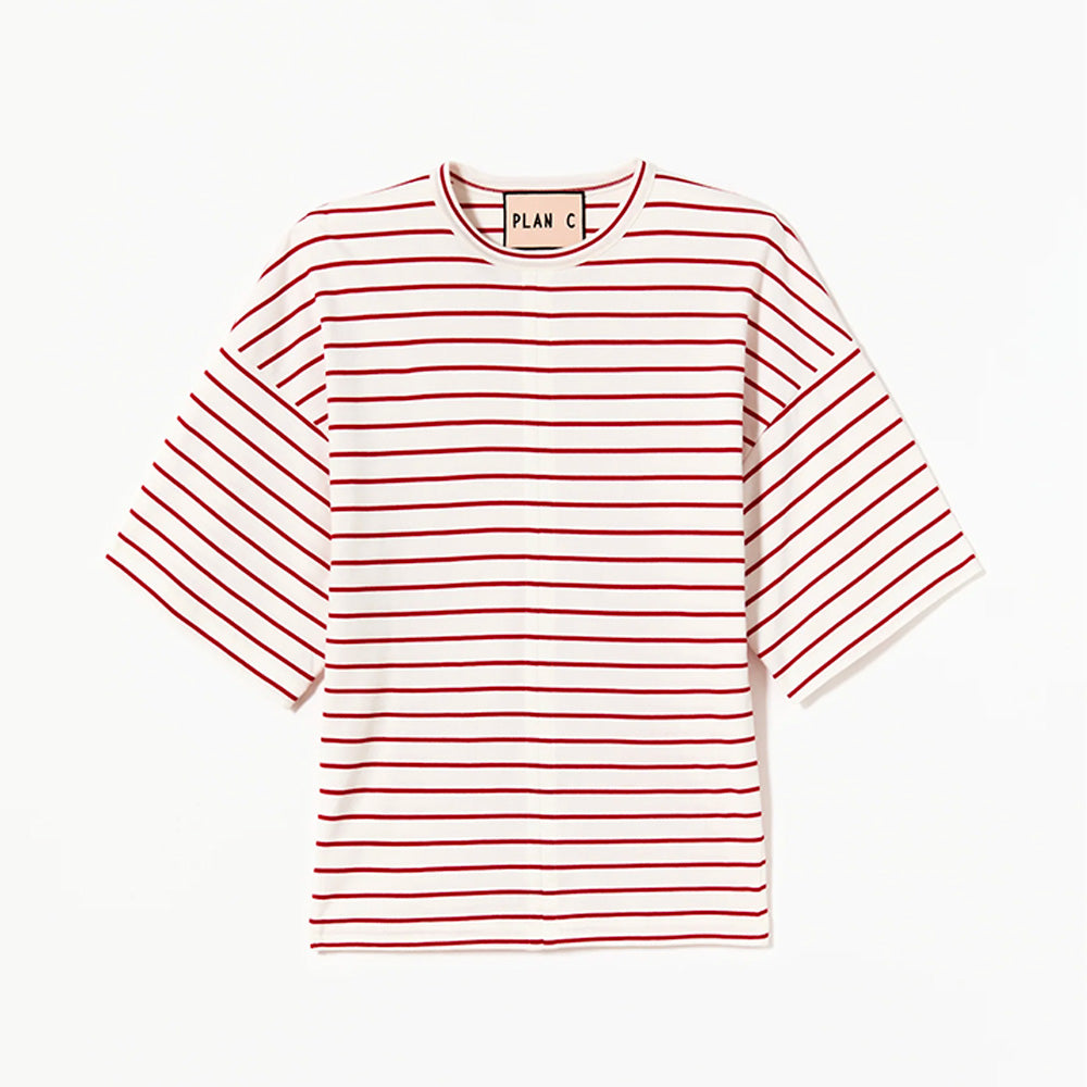 PLAN C - T-shirt Rayé - Blanc & Rouge
