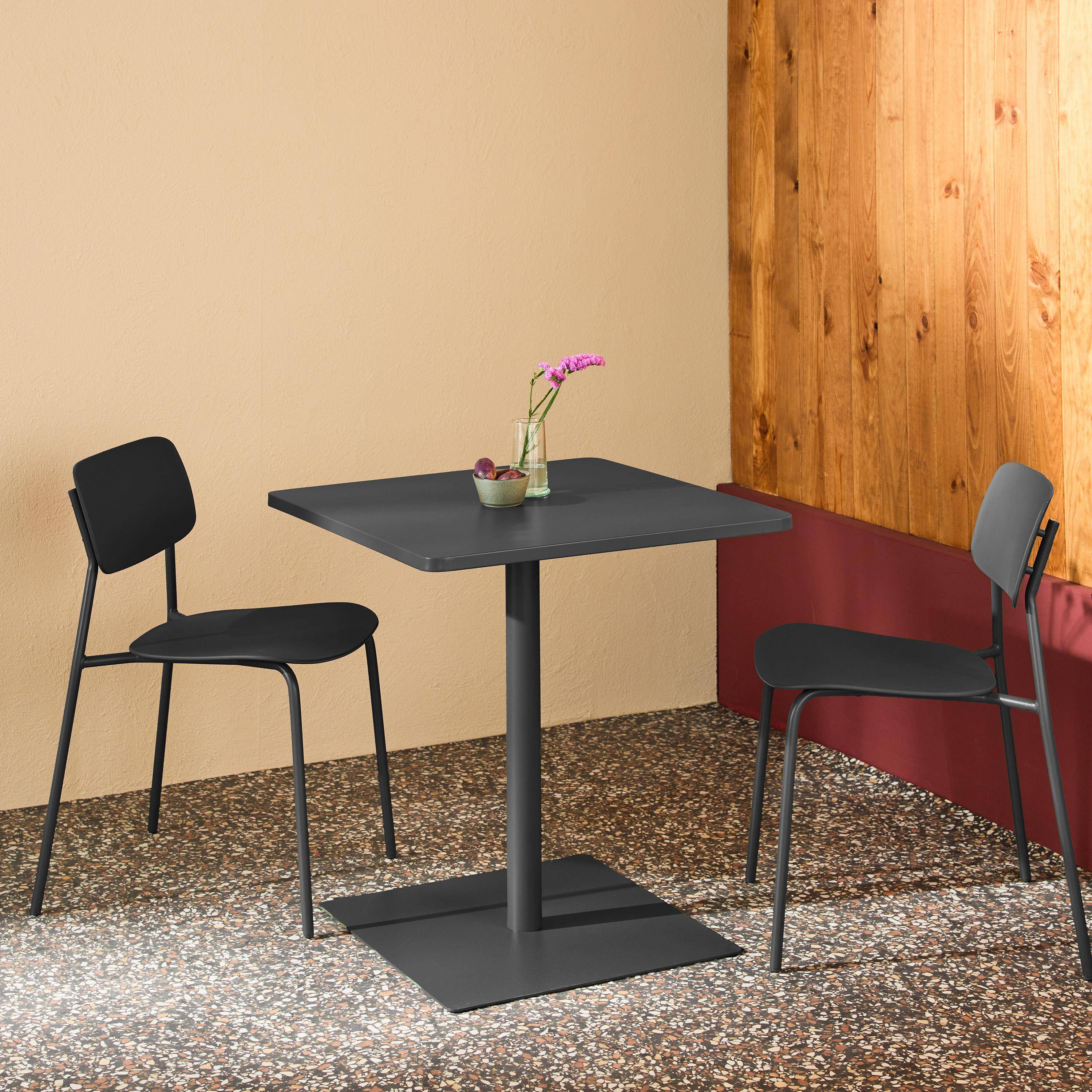 Orea + Liva - Mesa de jardín bistró cuadrada de acero con 2 sillas