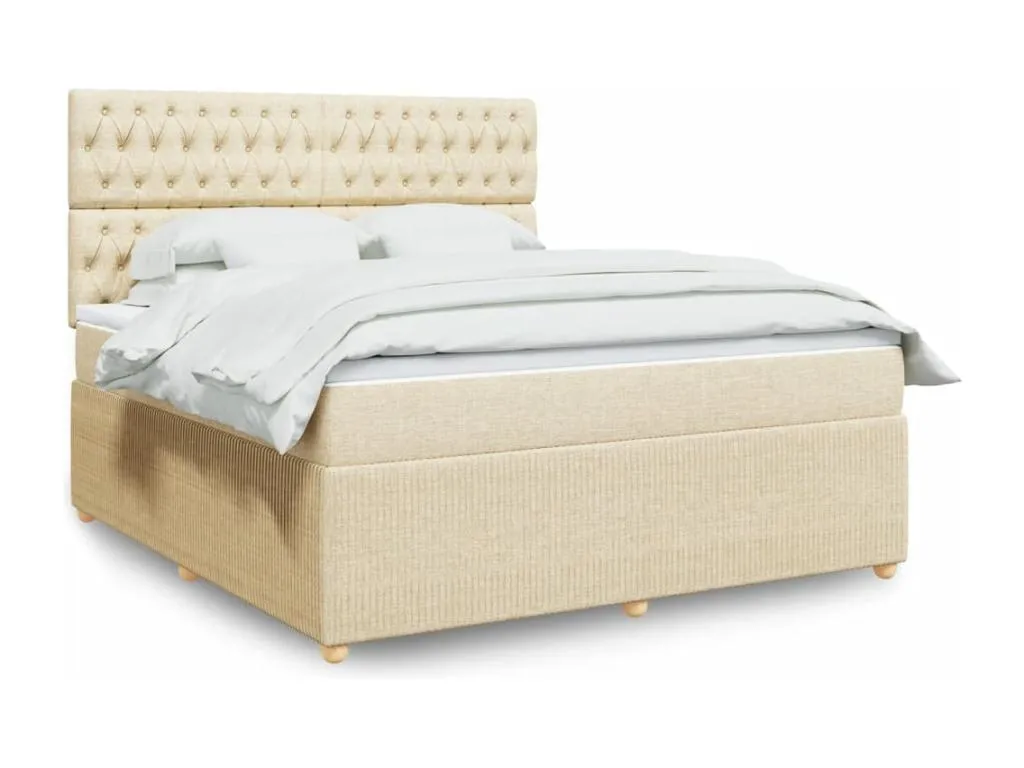 Cama box spring con colchón tela color crema 180x200 cm zih3518970