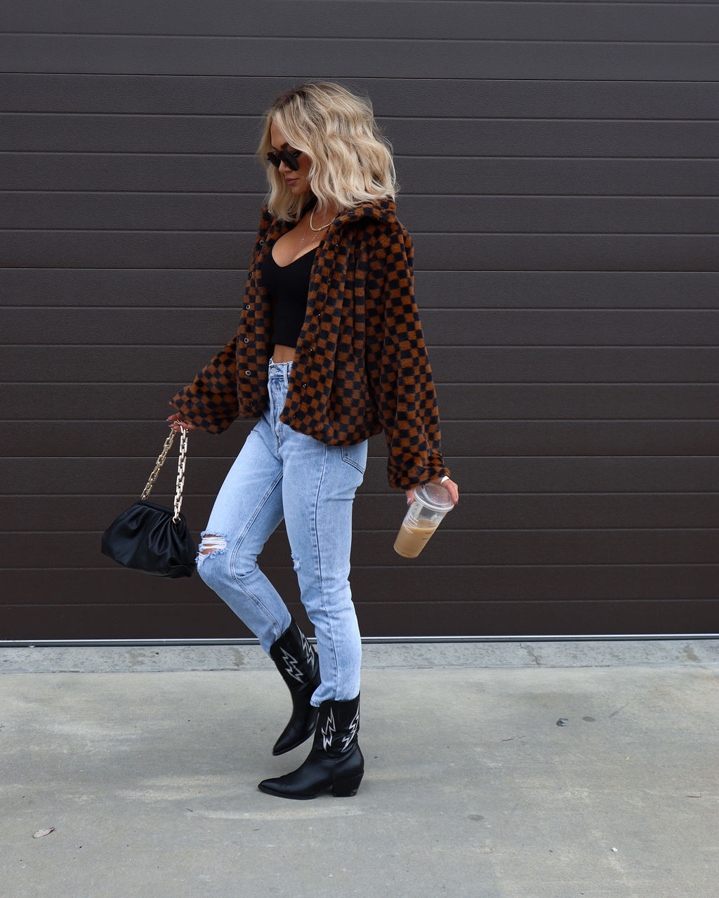 Completely Checked Out Pocketed Faux Fur Jacket - Se7enfashion