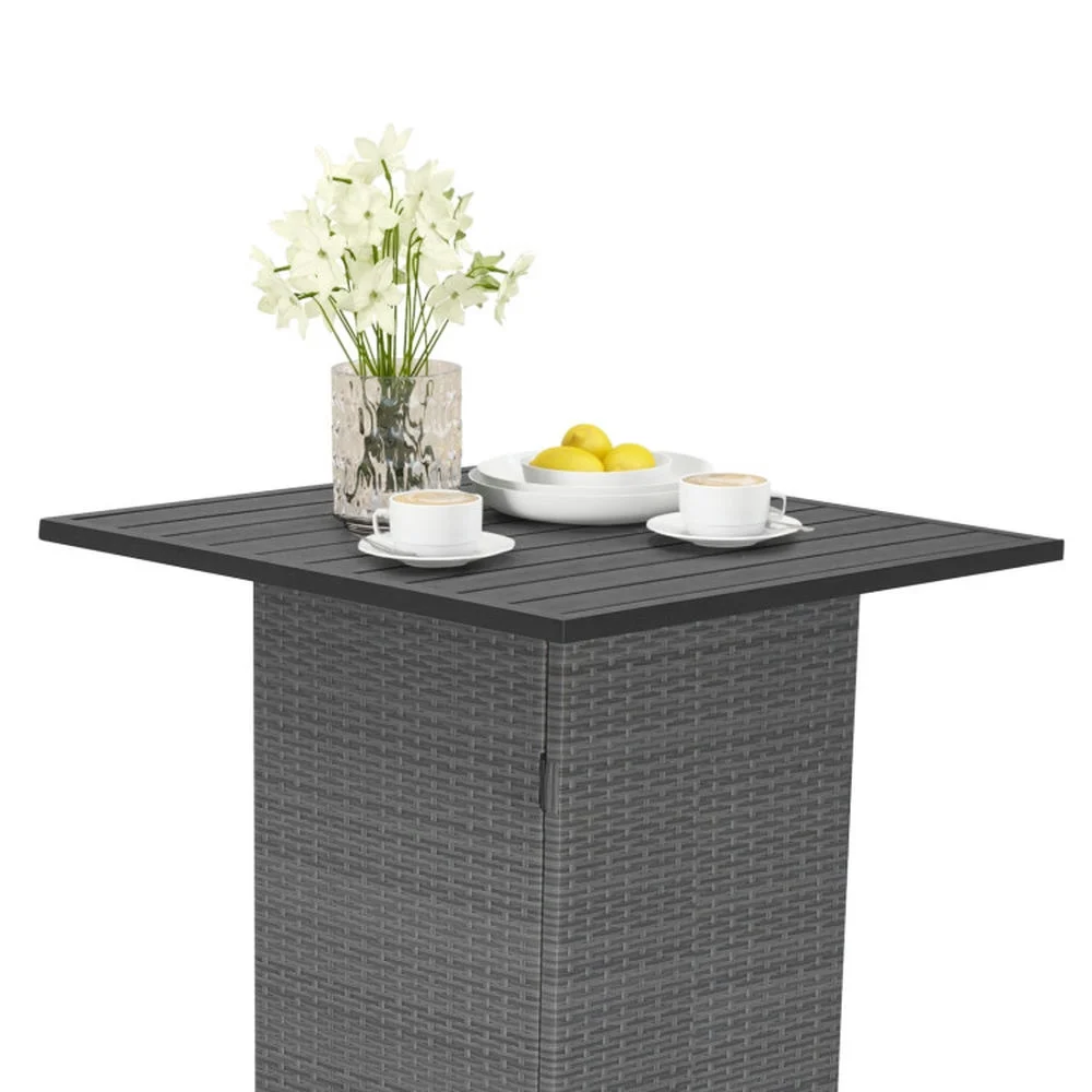 Topcobe 5 Pieces Outdoor Wicker Bar Table Set with Hidden Storage Shelves, Outdoor Patio Furniture for Garden Backyard Pool Deck-White - Image 14
