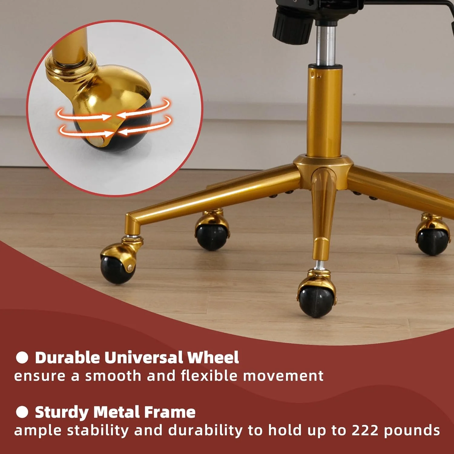 Westice Home Office Desk Chairs, Velvet Task Chair, Height Adjustable Swivel Vanity Chair with Golden Base for Vanity Study, Living Room Computer Room, Beige - Image 26