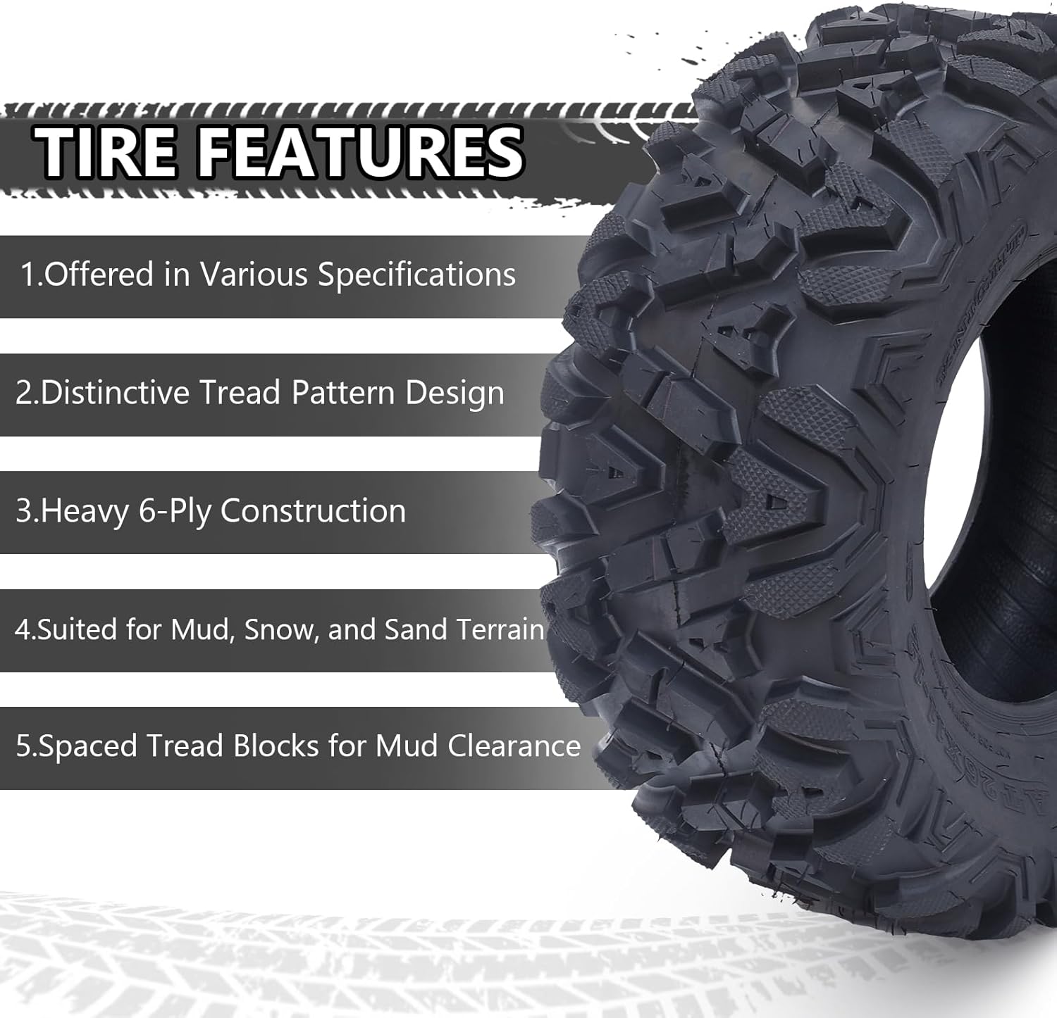 26x12x12 Atv Tires, Set of 2 Atv Tires 26x12-12 6PR, All Terrain Atv/Utv Off-Road Tires, Black