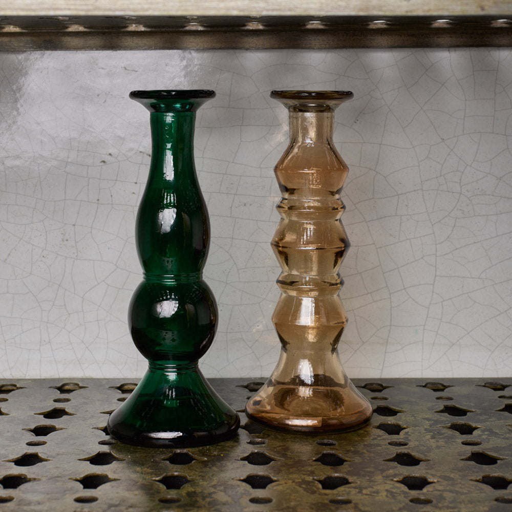 Bougeoir en verre recyclé - Enzo - Marron