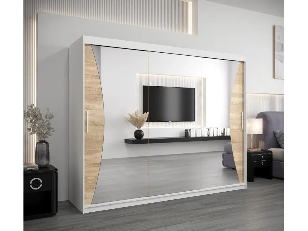 Armario Nidovia con puertas correderas, blanco, 200x250x62 cm, 3 puertas hmc3510047