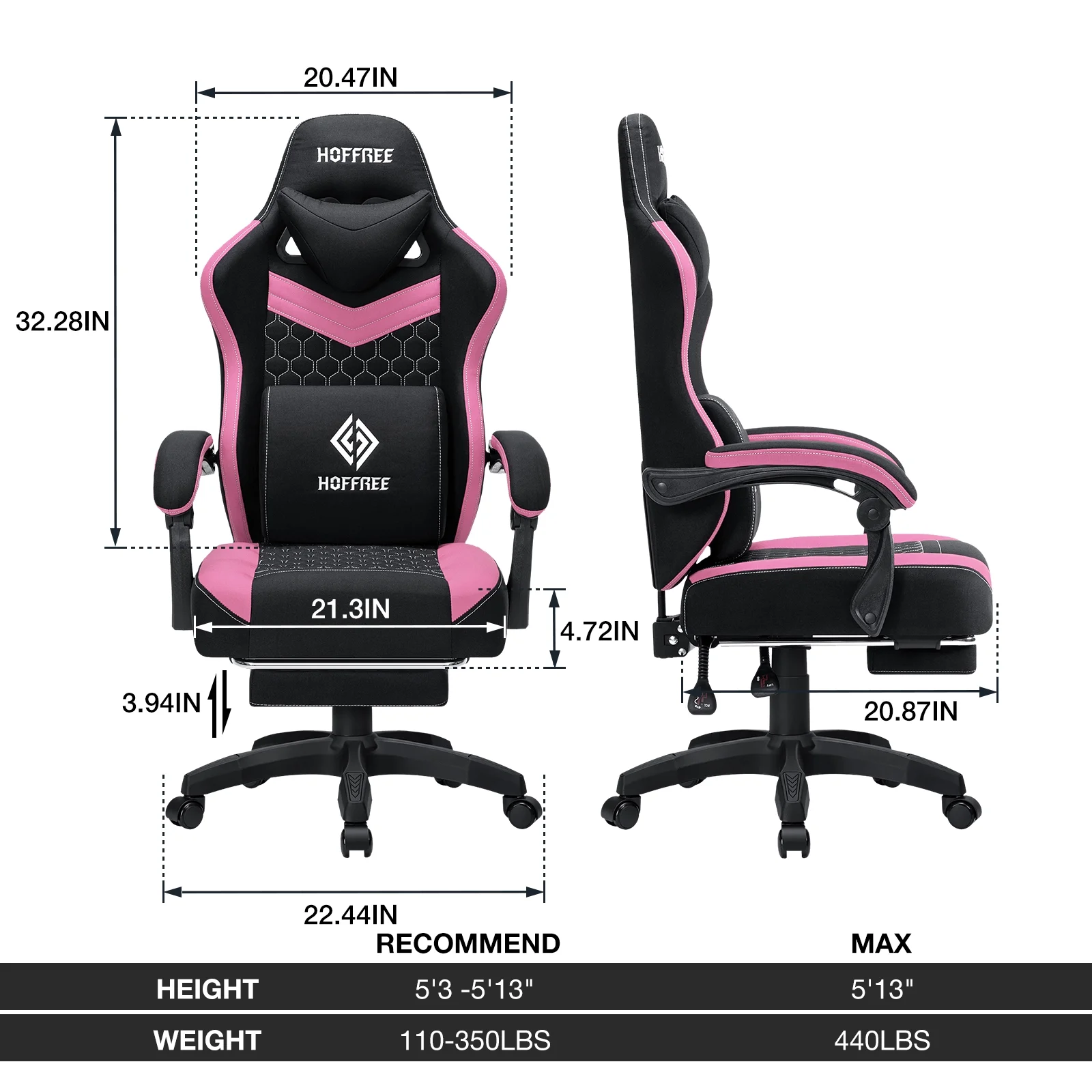 Hoffree Gaming Chair with Massage Fabric Office Chair with footrest for Adults, Ergonomic Gamer Chair with Headrest and Lumbar Support for Office Gaming, 440 LBS - Image 31