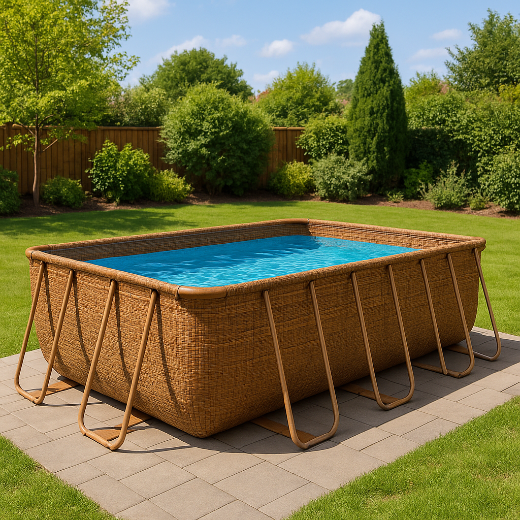piscina tubular rectangular, piscina desmontable rectangular ratán marrón, ratán marrón, metal y PVC, jardín y exteriores, 549x274x122 cm
