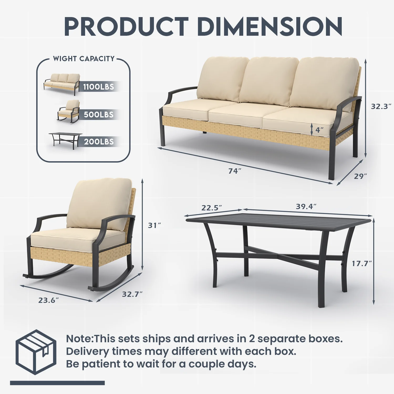 AECOJOY Patio Furniture Sets On Sale,Metal Outdoor Furniture Sets Clearance,Wicker Rattan Patio Conversation Sets For Porch, Garden and Backyard,Beige - Image 5
