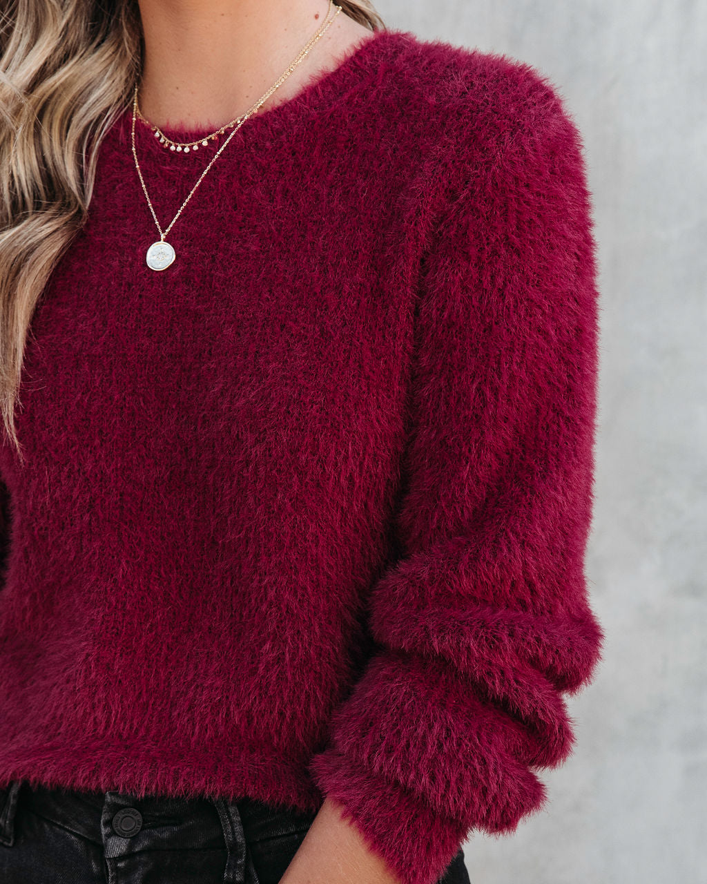 Apple Of My Eye Fuzzy Knit Sweater - Burgundy - Se7enfashion