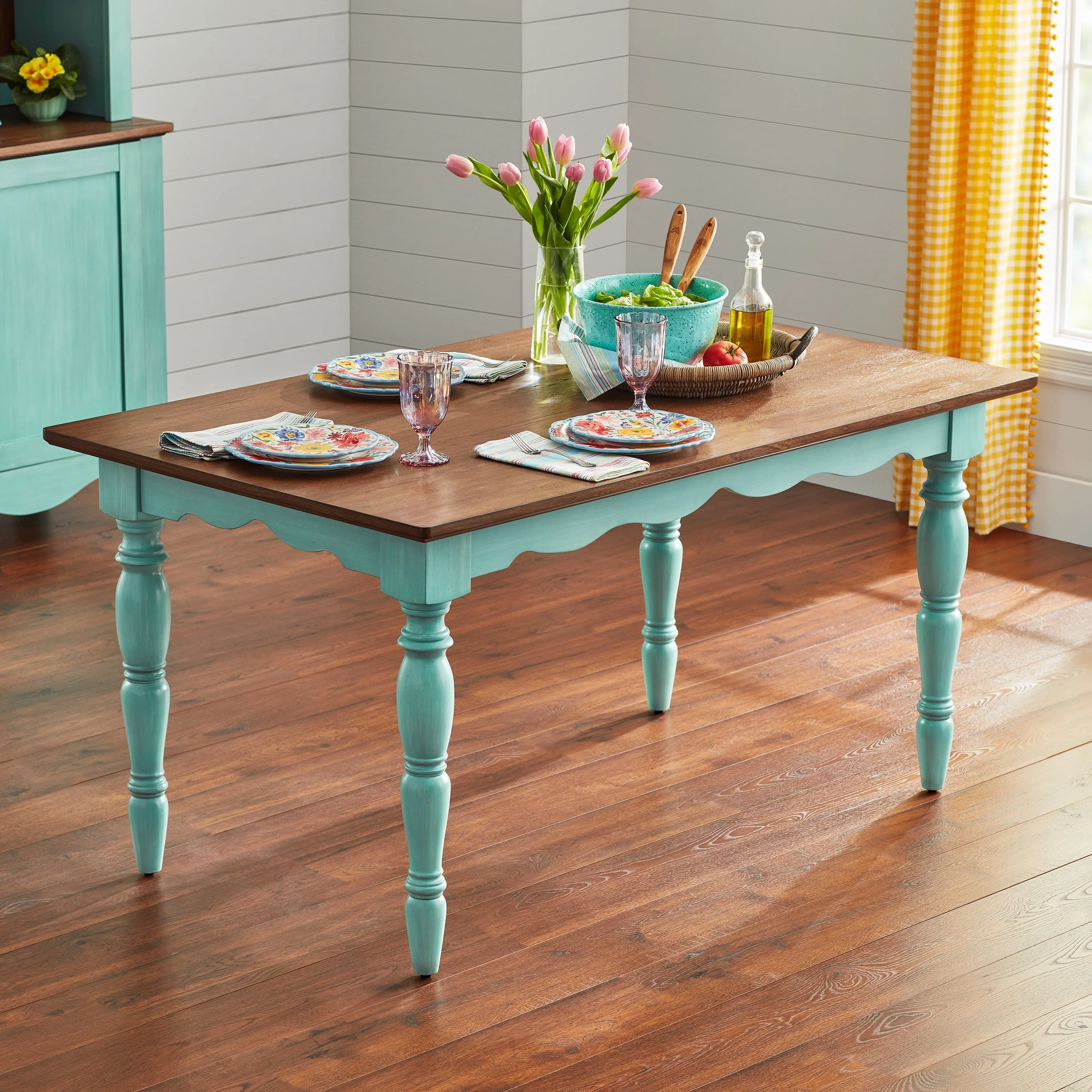 The Pioneer Woman Dining Table Made With Solid Wood Frame, Teal - Image 5