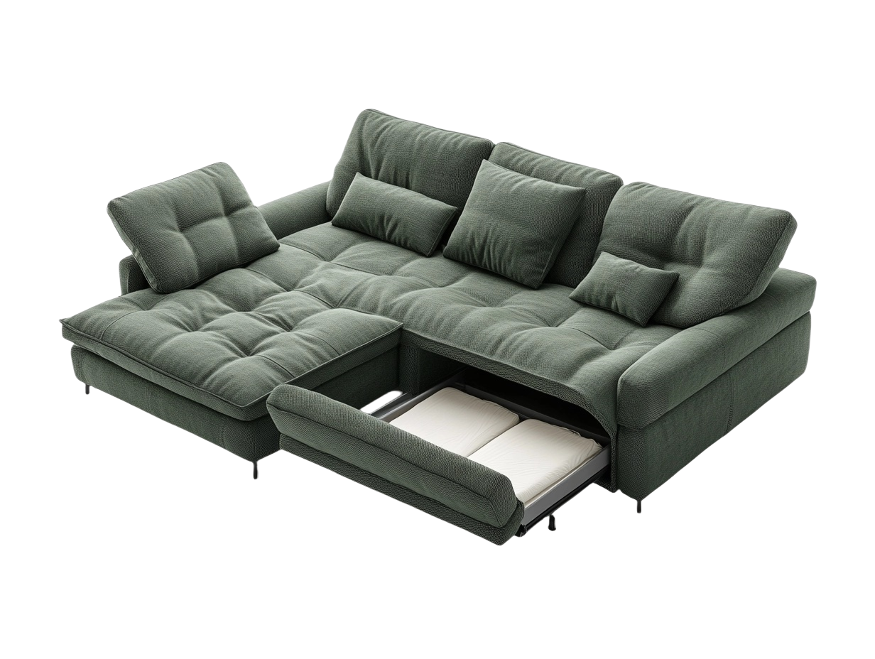 Sofá cama verde suave de esquina con almacenamiento 220x140cm ideal para salón moderno aj4062405