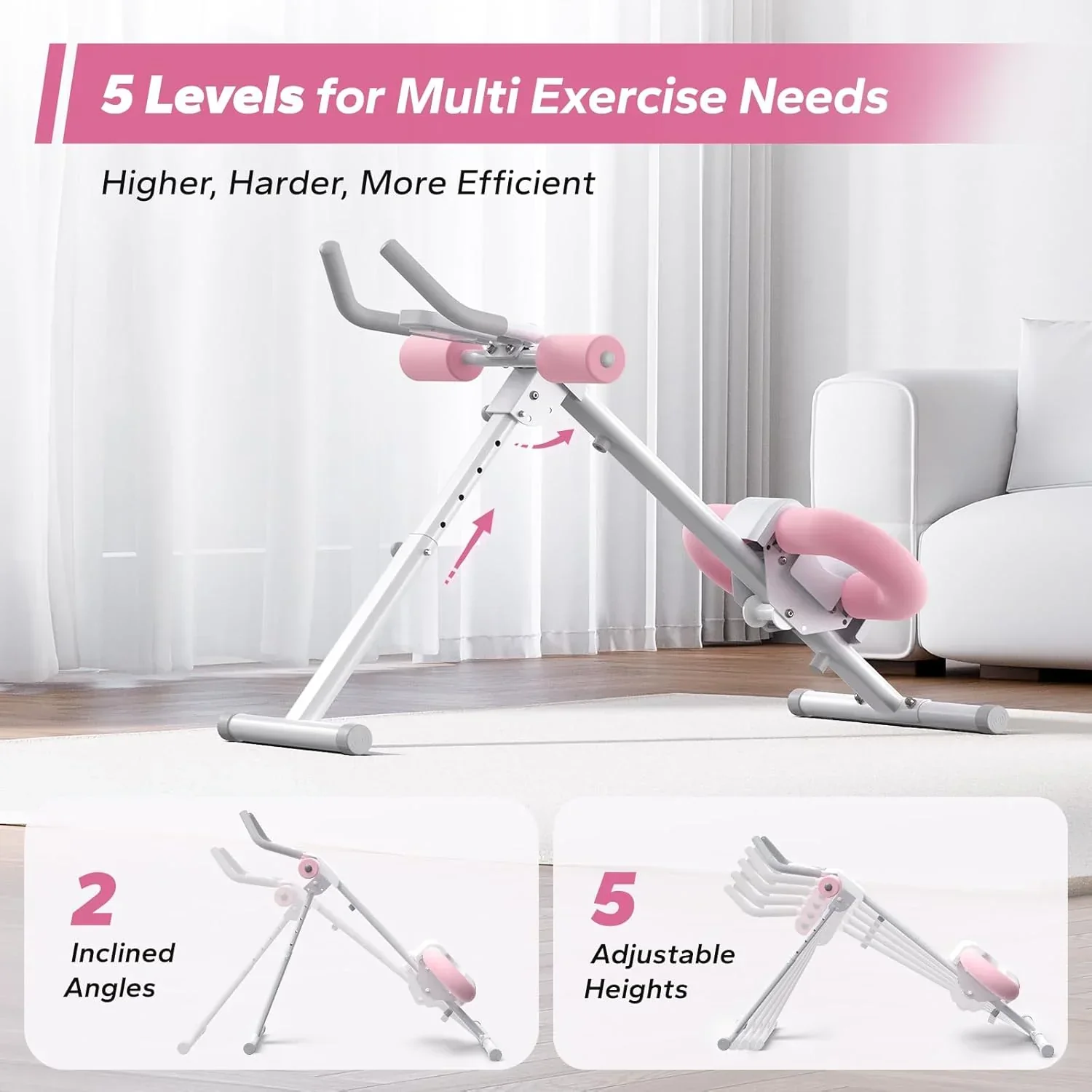 MERACH Adjustable Foldable Ab Trainer With Knee Protection, Pink - MR-2314 - Image 5 MERACH Adjustable Foldable Ab Trainer With Knee Protection, Pink - MR-2314 - Image 5