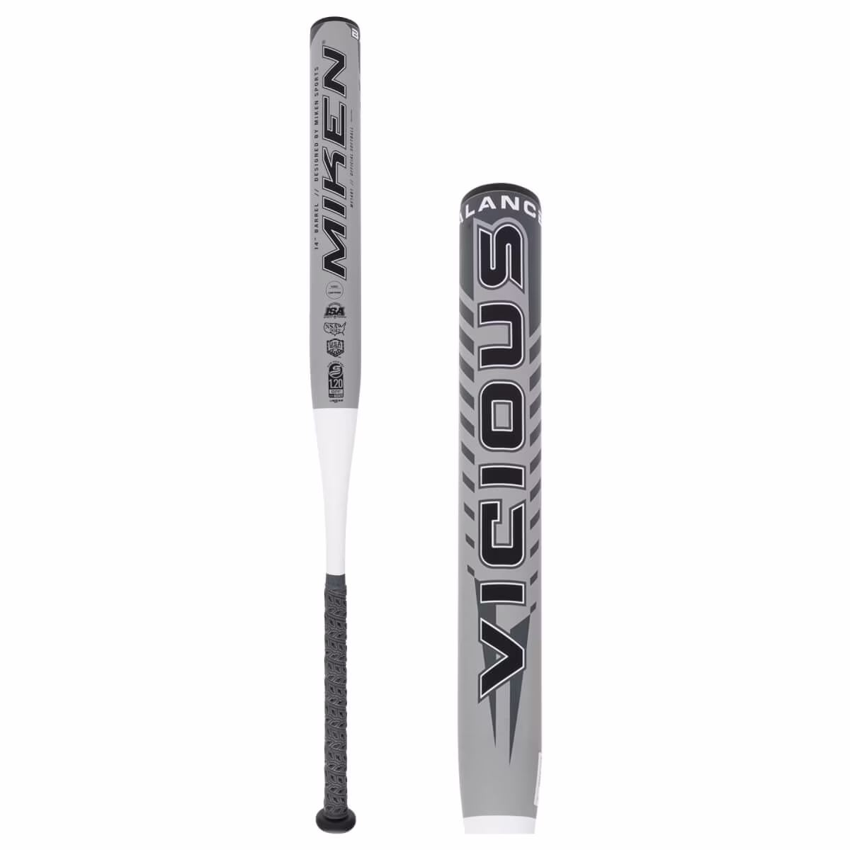 Miken Vicious 2 1/4" Slow Pitch Softball Bat Type, Grey and Black, 26 oz(34 in)