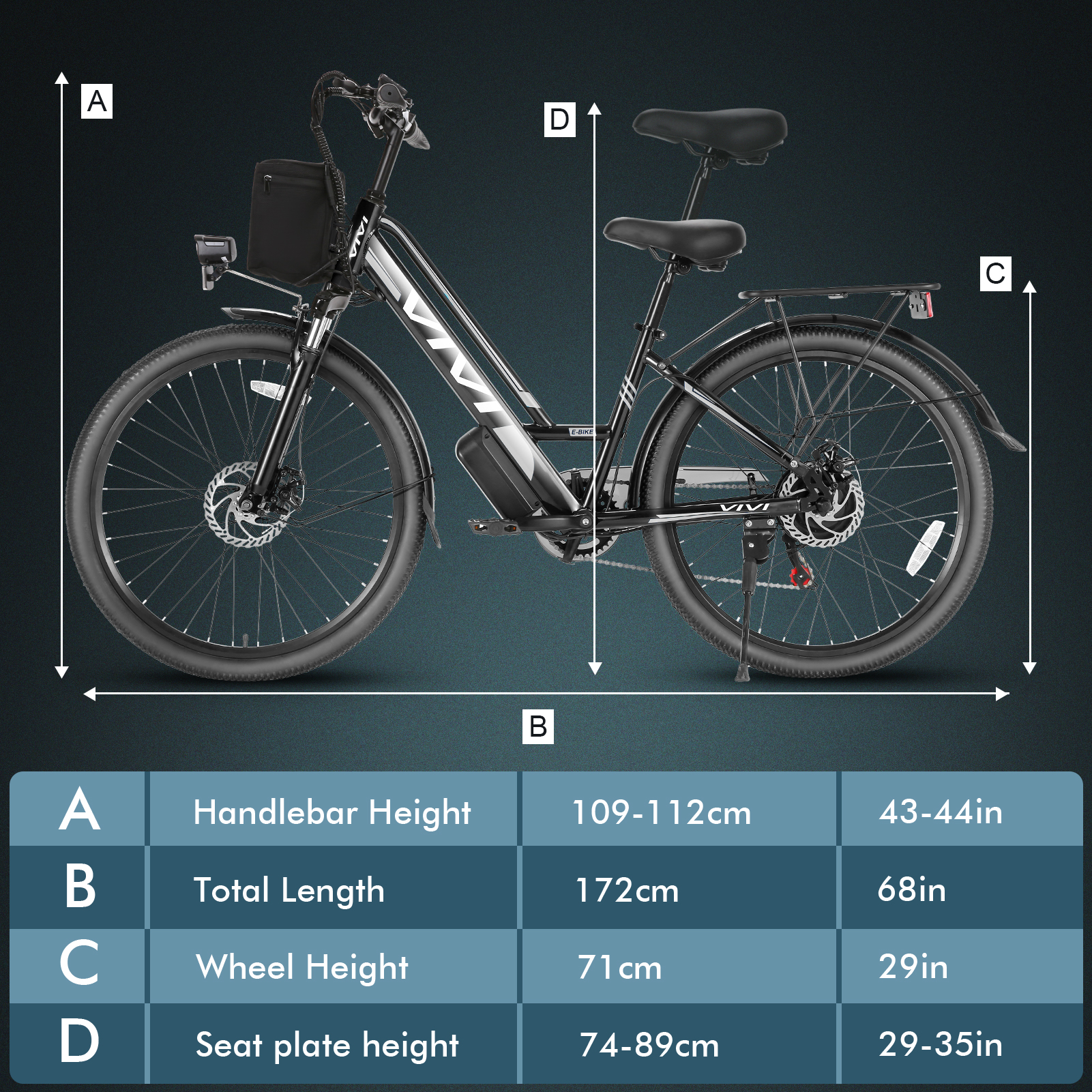 Vivi Electric Bike 26" City Commuter Electric Bike 48V 500W Step - Through Electric Bike 19.8MPH Electric Cruiser