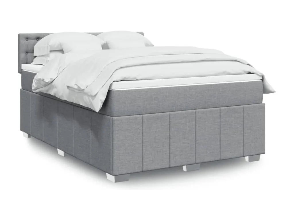 Cama box spring con colchón tela gris claro 160x200 cm klm3518610