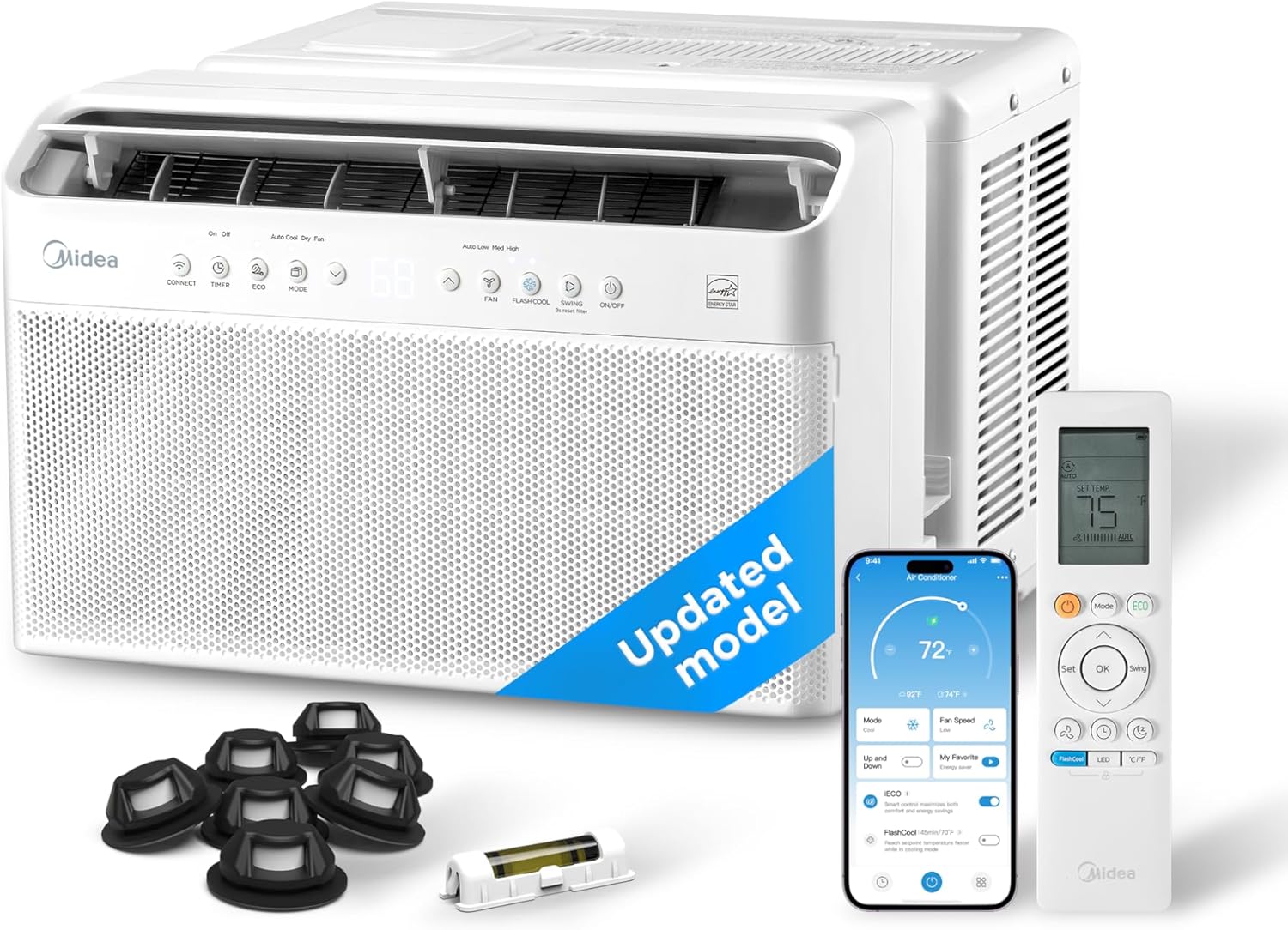 WAYFAIR Midea 8,000 BTU U Shaped Smart Inverter Window Air Conditioner - Cools 350 Sq Ft, Ultra Quiet With Open Window Flexibility - Alexa/Google Assistant Compatible - 37% Energy Savings, Remote (Updated)
