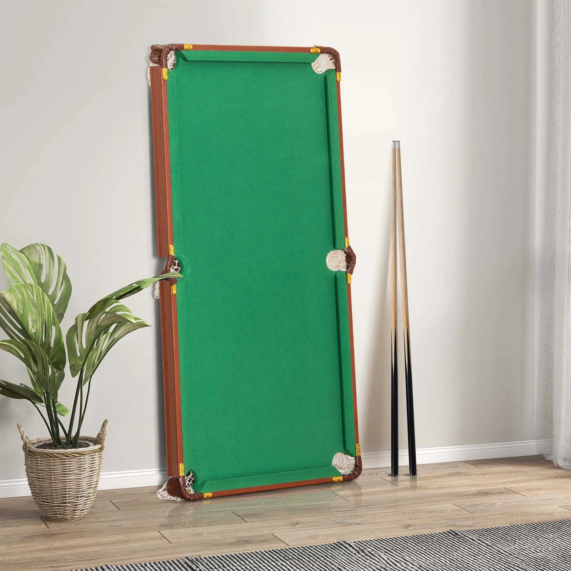 Costway Folding Pool Table Set with Foldable Legs Adjustable Foot Levelers 2 Cues 2 Chalks - Image 5