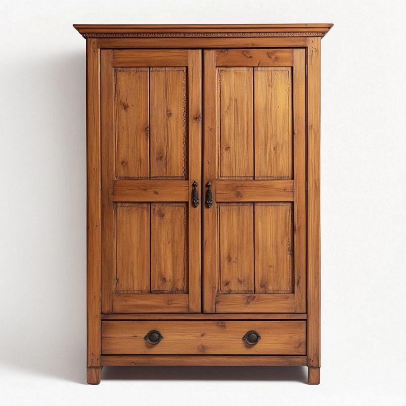 Armario de Madera Maciza para Dormitorio con Dos Puertas y Cajón