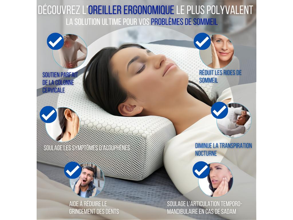 Almohada Ergonómica Antiarrugas, Antiacúfenos - Extra Grande - 65x42x10 - ERGO