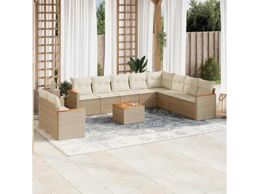 Casabellaes Set de sofás de jardín 11pzas con cojines ratán sintético beige 99263KAZC