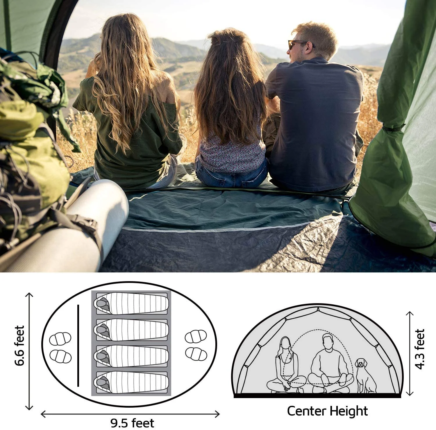 4 Person Easy Pop Up Tent,9.5-X6.6-X52'',Waterproof, Automatic Setup,2 Doors-Instant Family Tents for Camping, Hiking & Traveling - Image 2