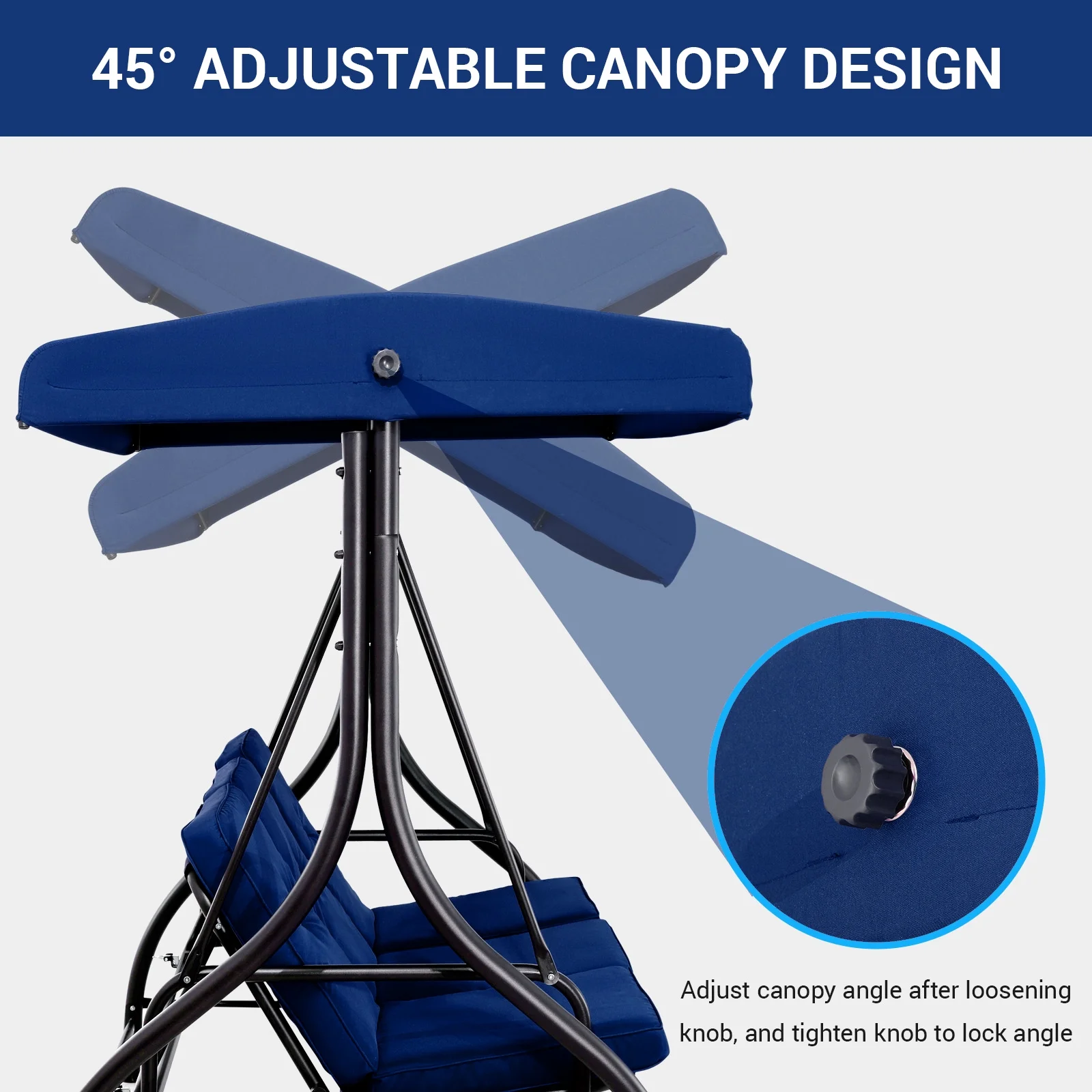 Arlopu 3 Person Porch Swing Outdoor Converting Canopy Swing Glider with Canopy - Image 33