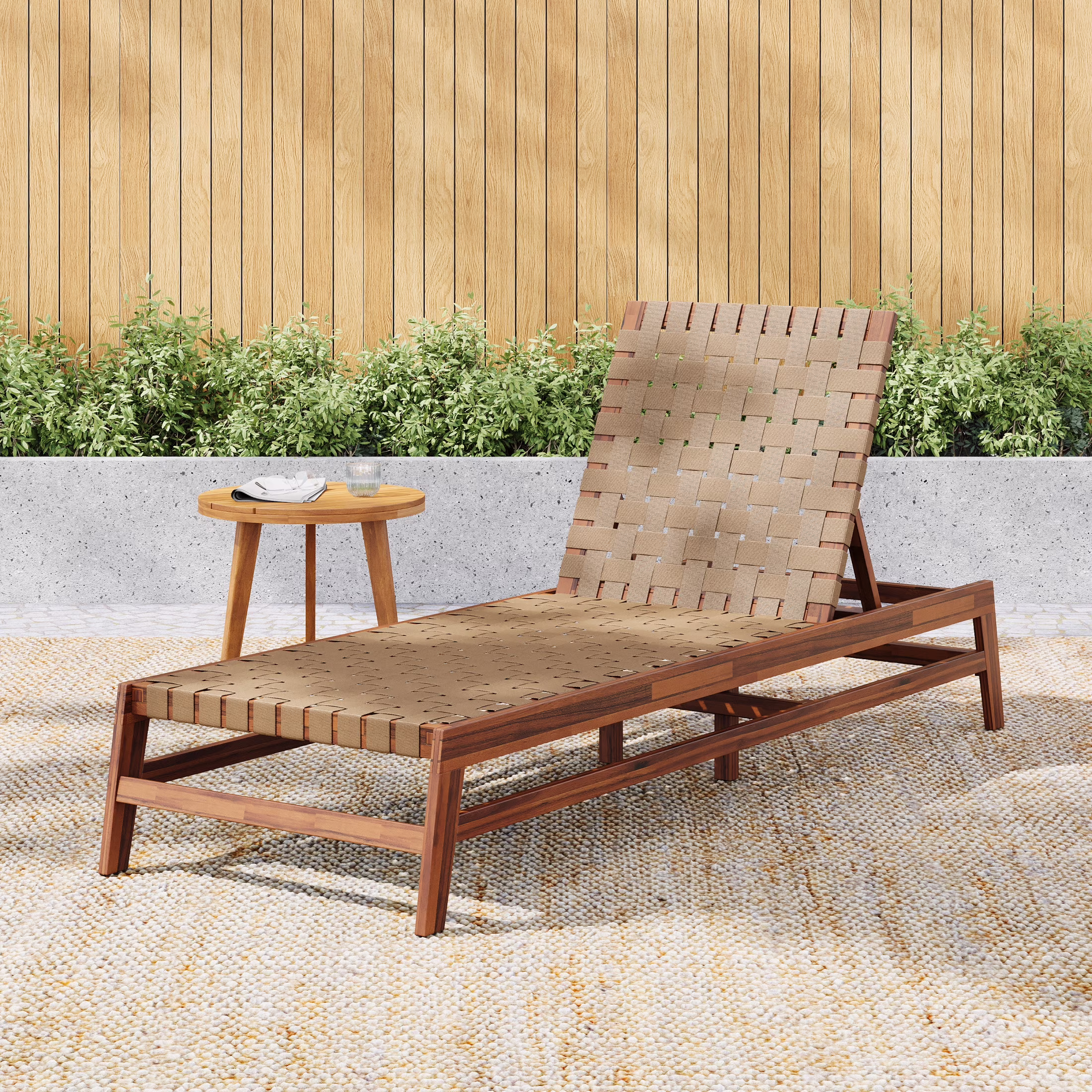 Christopher Knight Home Outdoor Wood Chaise Lounge Chair, Adjustable 4-Position Recliner with Rope Seat, Teak - Image 3