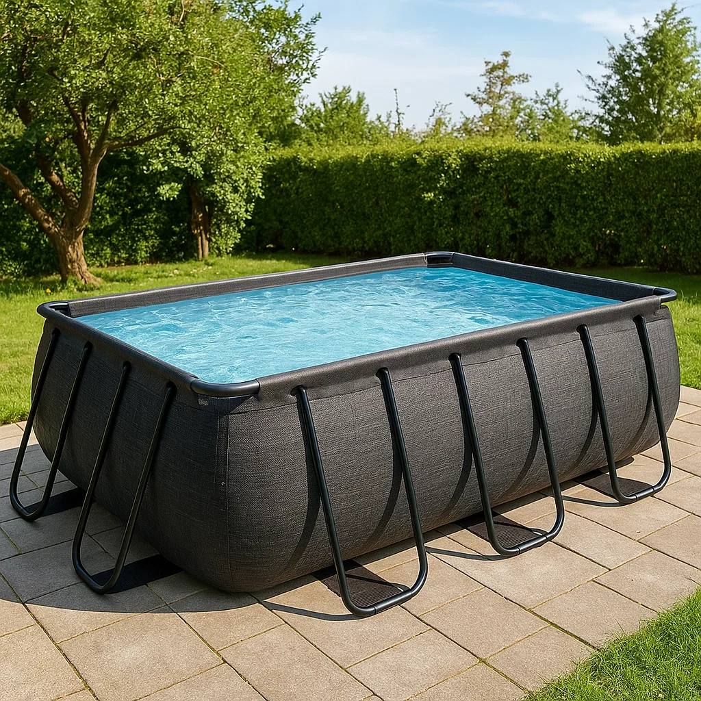 Piscina tubular rectangular,capacidad 8000 litros,PVC reforzado y acero,color negro,autoportante,piscina 400x200x100 cm - bJuUPeN4Bpwj