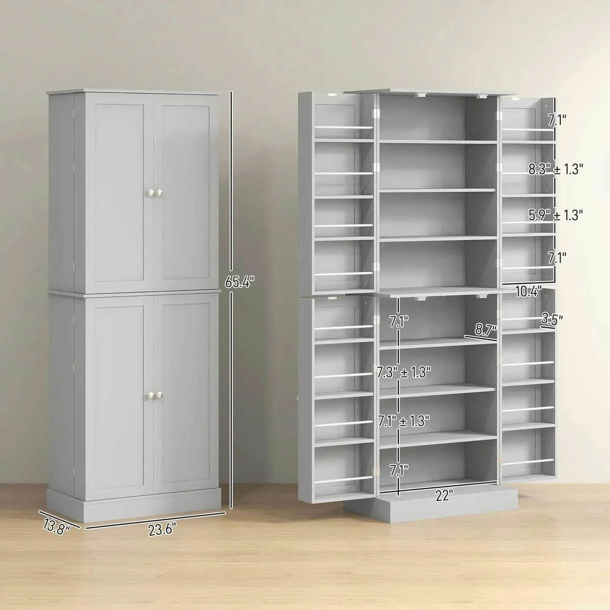 Spaco 17-Tier Kitchen Small Pantry Cabinet with 2 Doors and 6 Adjustable Shelves, Cabinet Pantry, Freestanding 5-Tier Shelving Pantries for Kitchen Storage, Gray - Image 62