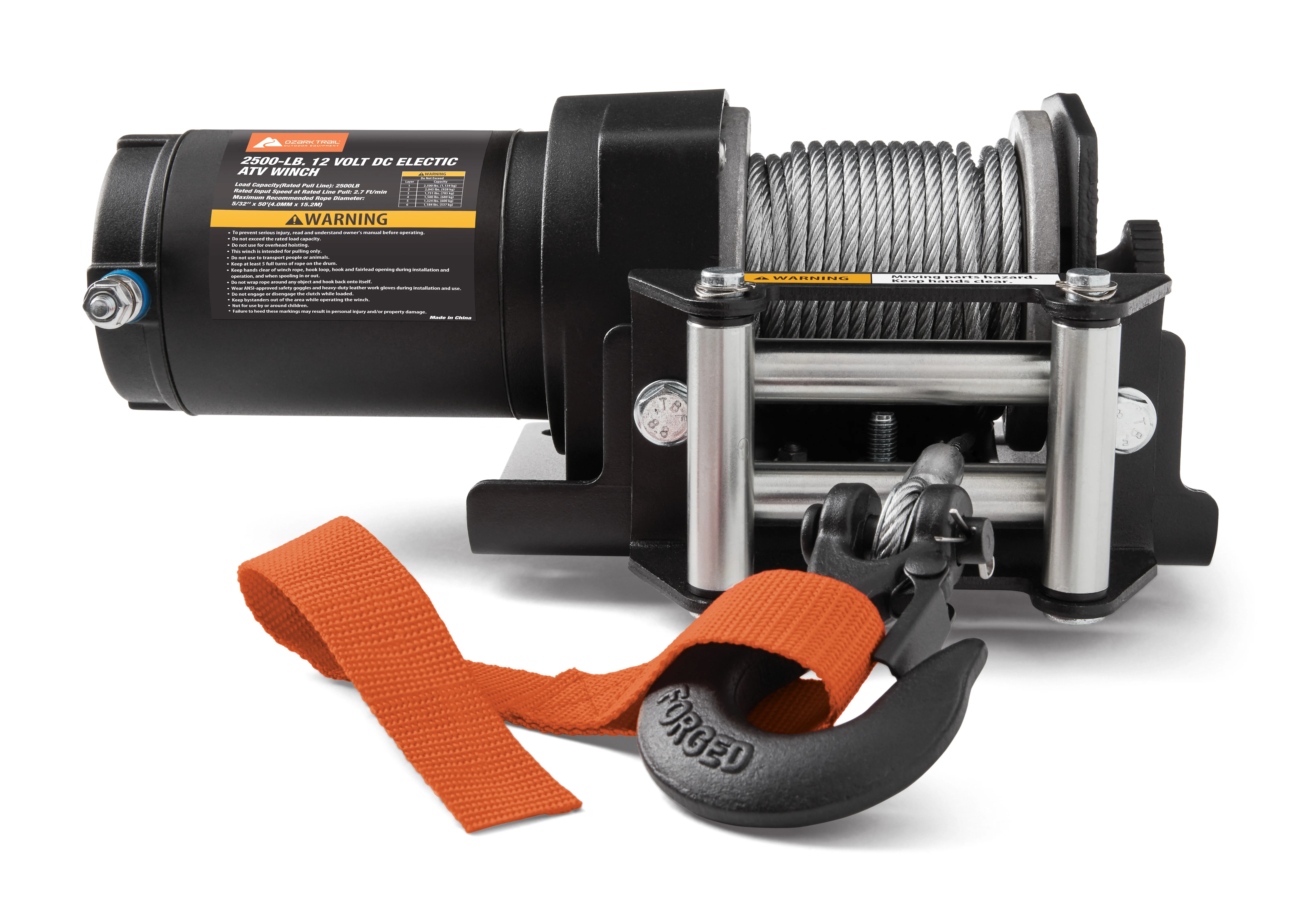 Ozark Trail 2500 lb 12V DC Electric ATV Winch with 50ft. Steel Rope Mounting Bracket, Black - Image 2