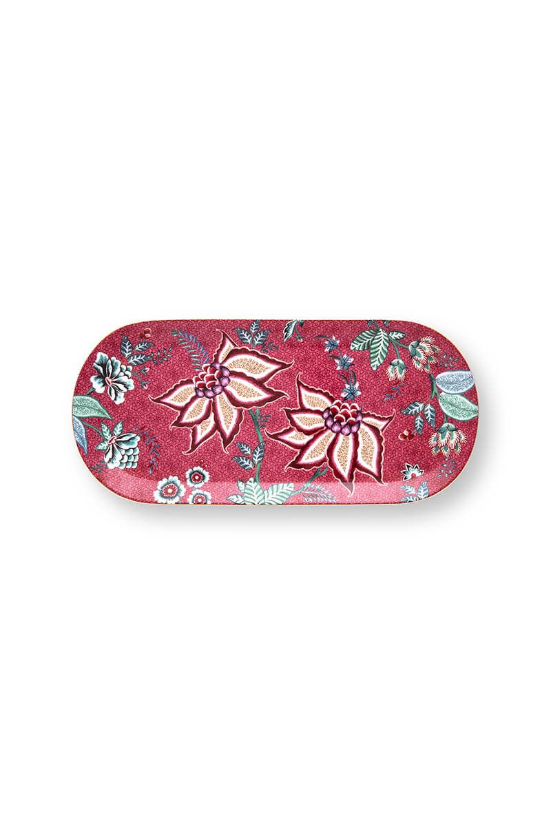Cake Tray Rectangular Flower Festival Dark Pink 33.3x15.5cm
