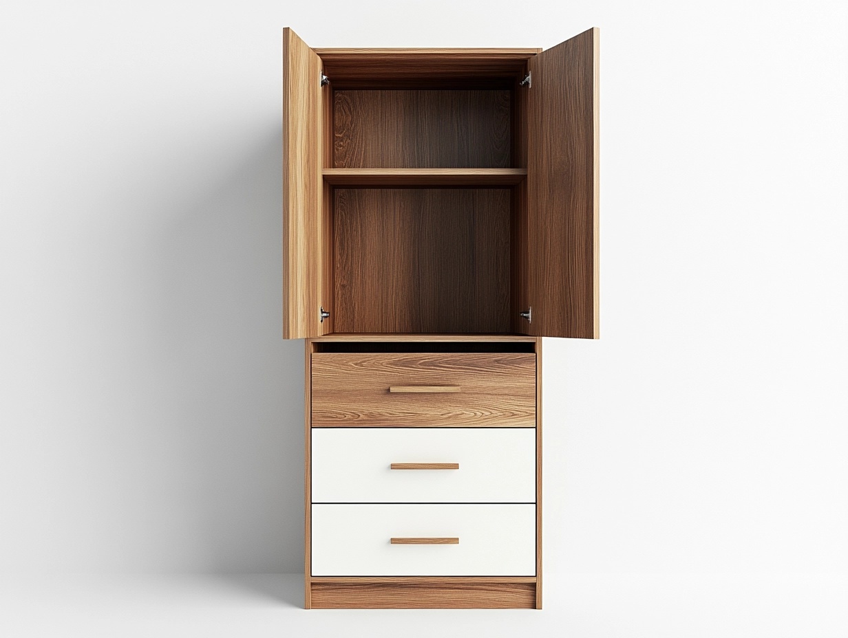 Armario alto moderno de madera nogal y blanco con estantes y cajones para dormitorio 180x60x40cm IR5521714