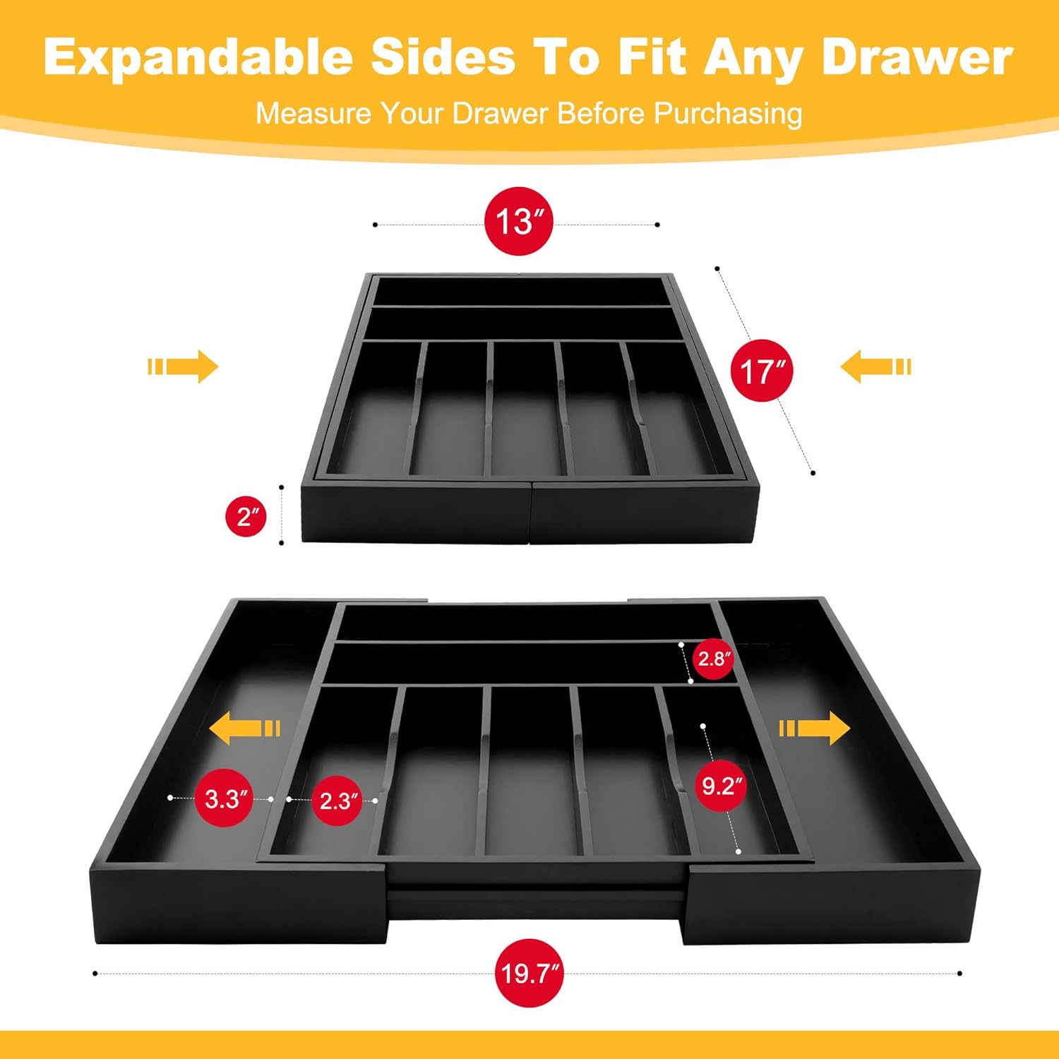 Large Premium Bamboo Silverware Organizer - Expandable Drawer Organizer & Utensil Organizer - 17