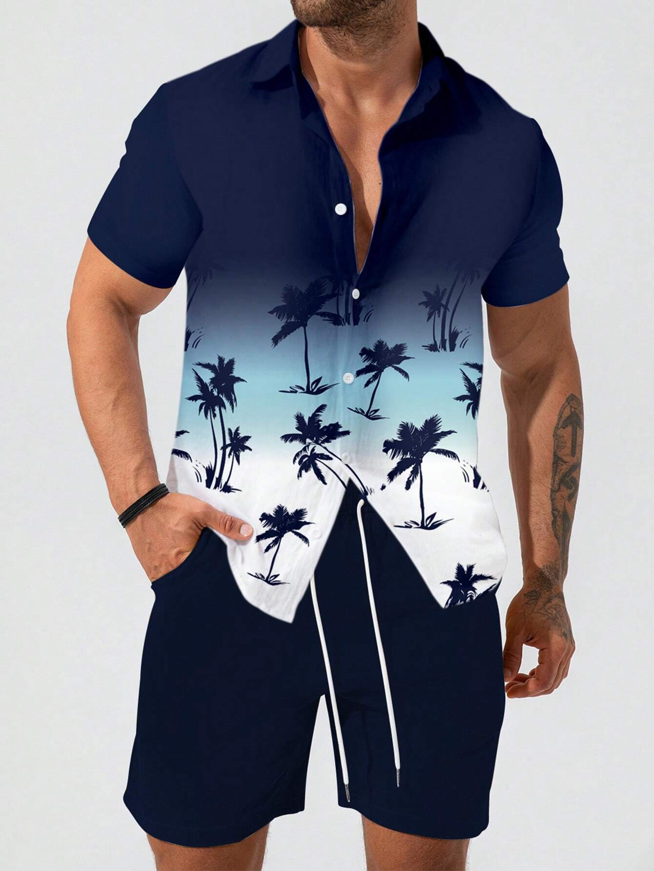 Suitmens Men's Hawaiian Print Short Sleeve Shirt Set 028