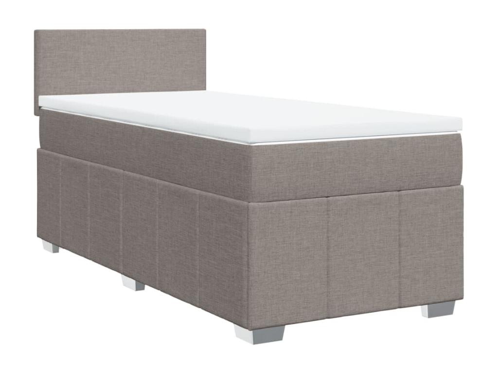 Cama box spring con colchón tela gris taupe 90x190 cm