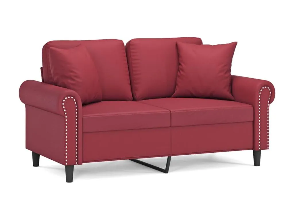 Sofá de 2 plazas con cojines cuero sintético rojo tinto 120 cm
